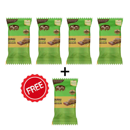 Dubai Kunafa Pistachio Chocolate 20g – Pack of 4 (Buy 4 Get 1 Free)
