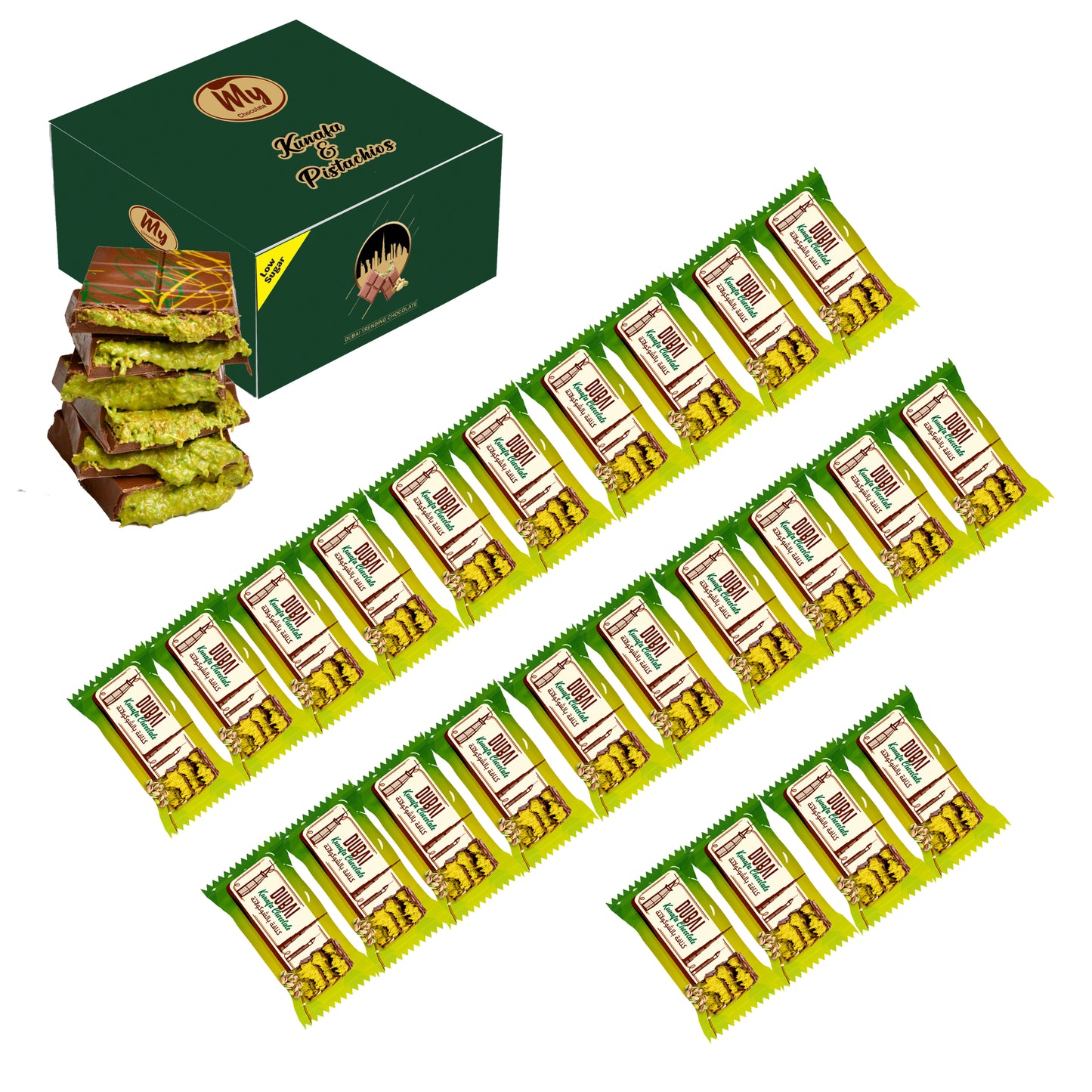 Dubai Chocolate Pistachio Kunafa 35g – Pack of 24 | Now Up to 70% Off! | Coated with Rich Belgian Chocolate