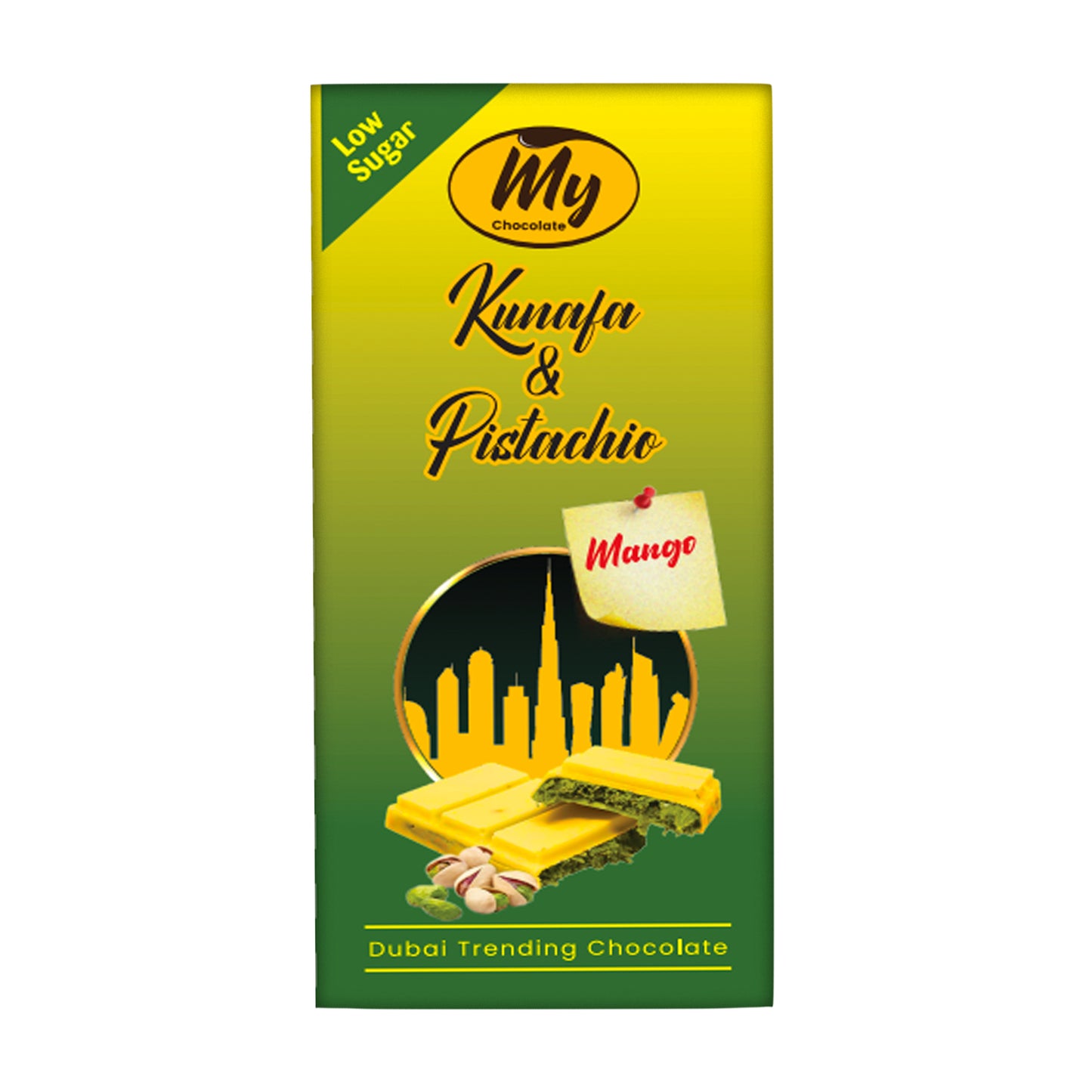 Kunafa Pistachio with Mango Belgian Chocolate 100g – Dubai Chocolate - My Chocolate